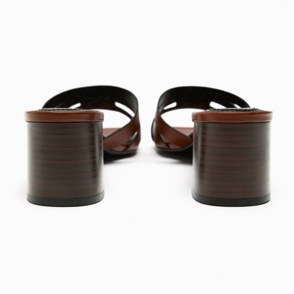 NWT. Zara Brown Leather Block Heel Mules. Size 6. - Picture 5 of 10